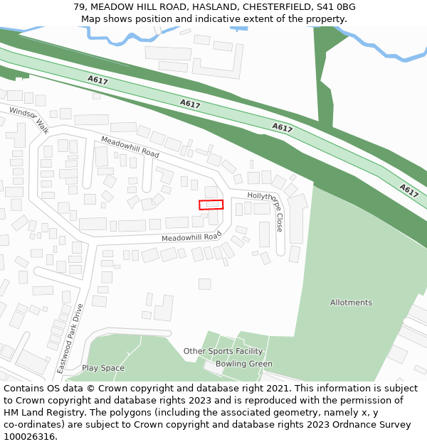 79, MEADOW HILL ROAD, HASLAND, CHESTERFIELD, S41 0BG: Location map and indicative extent of plot