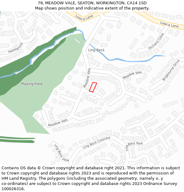 79, MEADOW VALE, SEATON, WORKINGTON, CA14 1SD: Location map and indicative extent of plot