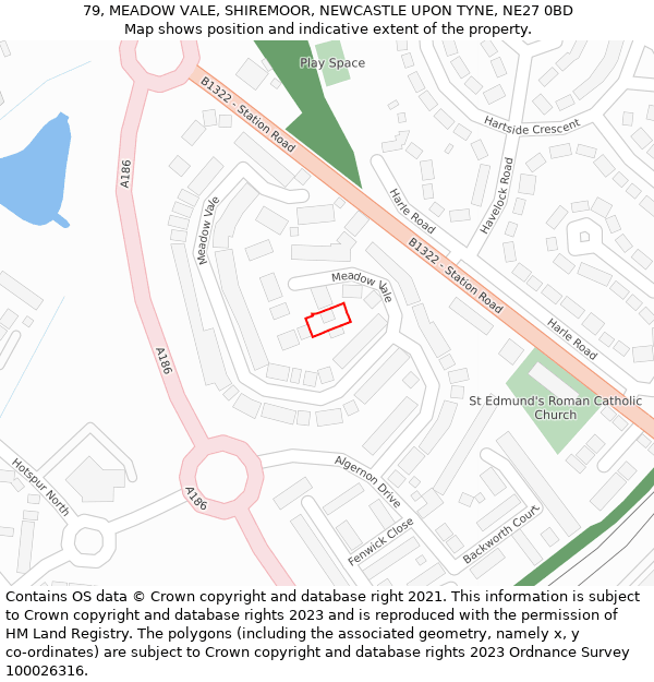 79, MEADOW VALE, SHIREMOOR, NEWCASTLE UPON TYNE, NE27 0BD: Location map and indicative extent of plot