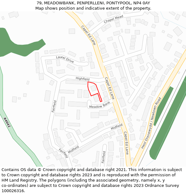 79, MEADOWBANK, PENPERLLENI, PONTYPOOL, NP4 0AY: Location map and indicative extent of plot