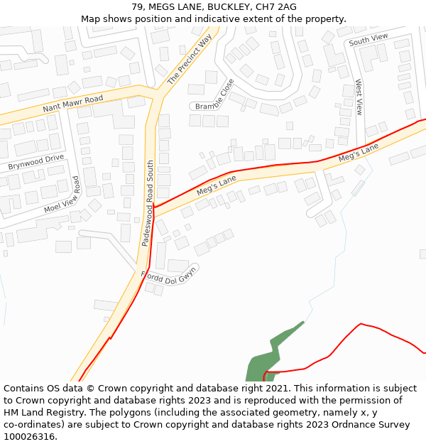 79, MEGS LANE, BUCKLEY, CH7 2AG: Location map and indicative extent of plot