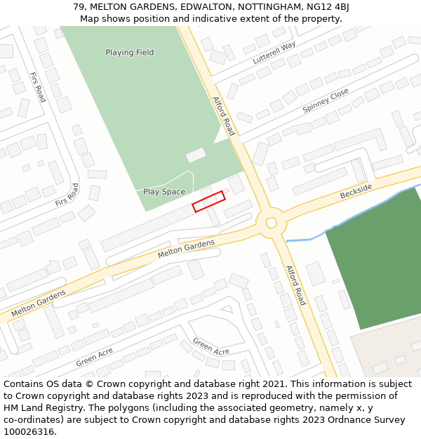 79, MELTON GARDENS, EDWALTON, NOTTINGHAM, NG12 4BJ: Location map and indicative extent of plot