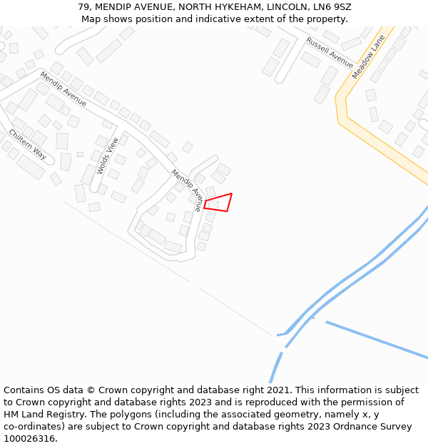 79, MENDIP AVENUE, NORTH HYKEHAM, LINCOLN, LN6 9SZ: Location map and indicative extent of plot