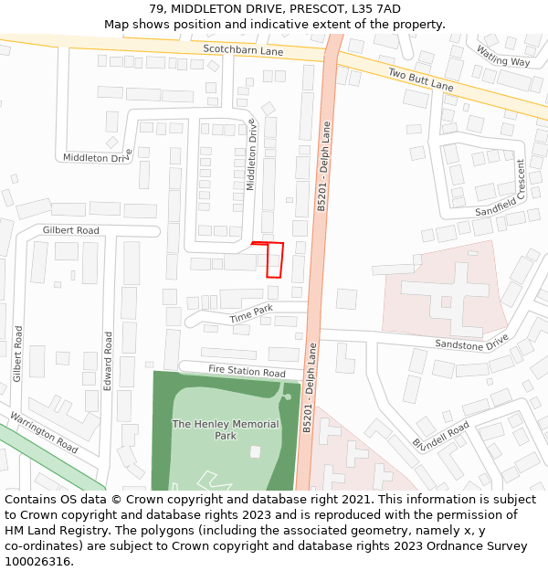79, MIDDLETON DRIVE, PRESCOT, L35 7AD: Location map and indicative extent of plot