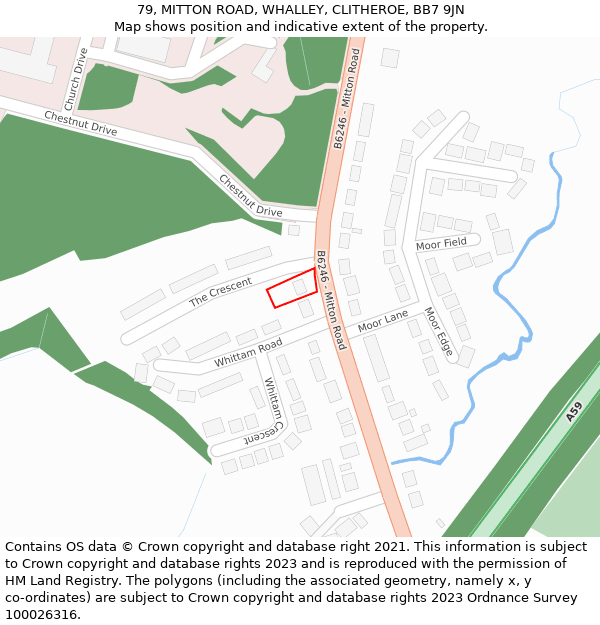 79, MITTON ROAD, WHALLEY, CLITHEROE, BB7 9JN: Location map and indicative extent of plot