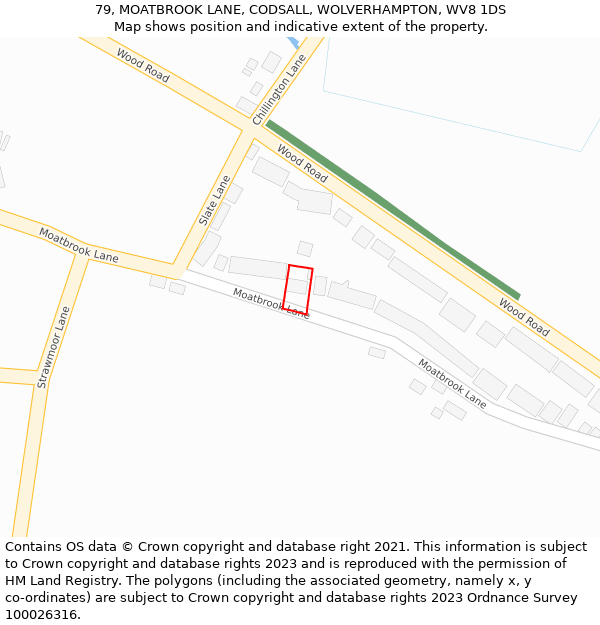 79, MOATBROOK LANE, CODSALL, WOLVERHAMPTON, WV8 1DS: Location map and indicative extent of plot
