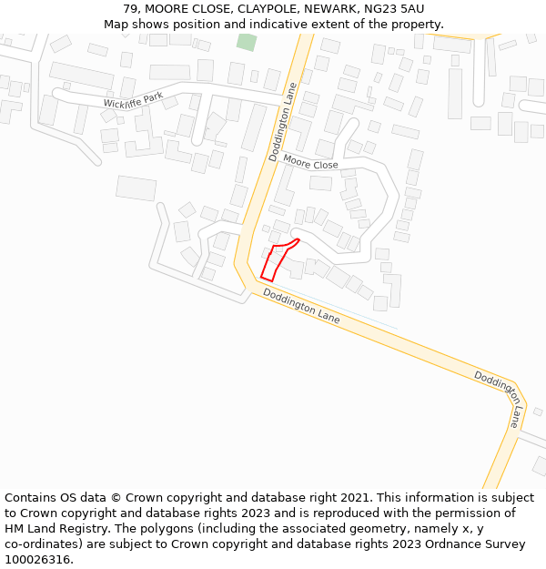 79, MOORE CLOSE, CLAYPOLE, NEWARK, NG23 5AU: Location map and indicative extent of plot