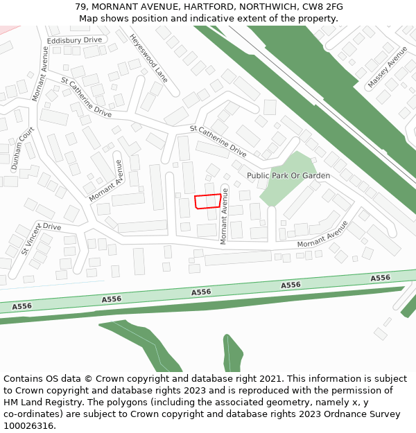 79, MORNANT AVENUE, HARTFORD, NORTHWICH, CW8 2FG: Location map and indicative extent of plot