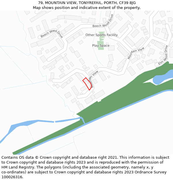 79, MOUNTAIN VIEW, TONYREFAIL, PORTH, CF39 8JG: Location map and indicative extent of plot