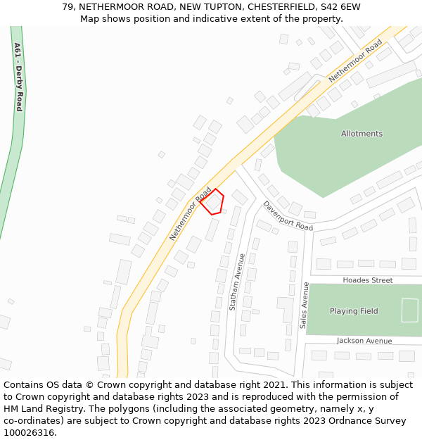 79, NETHERMOOR ROAD, NEW TUPTON, CHESTERFIELD, S42 6EW: Location map and indicative extent of plot