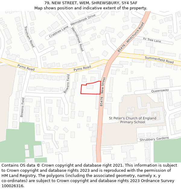 79, NEW STREET, WEM, SHREWSBURY, SY4 5AF: Location map and indicative extent of plot