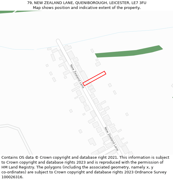 79, NEW ZEALAND LANE, QUENIBOROUGH, LEICESTER, LE7 3FU: Location map and indicative extent of plot