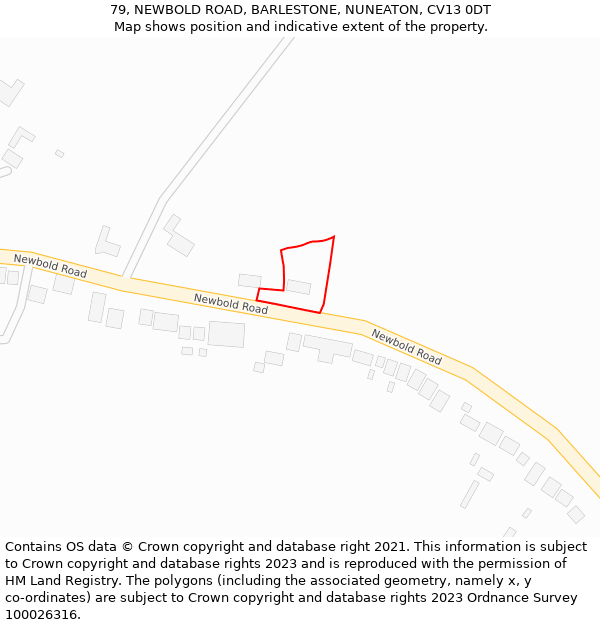 79, NEWBOLD ROAD, BARLESTONE, NUNEATON, CV13 0DT: Location map and indicative extent of plot