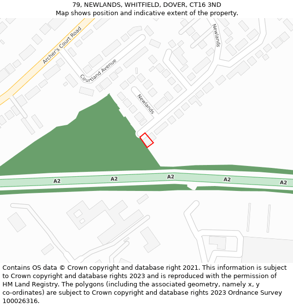 79, NEWLANDS, WHITFIELD, DOVER, CT16 3ND: Location map and indicative extent of plot