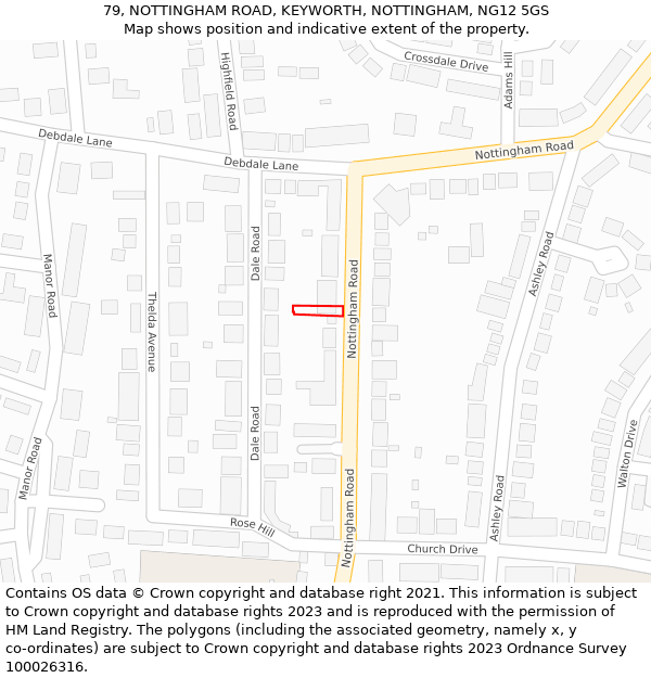 79, NOTTINGHAM ROAD, KEYWORTH, NOTTINGHAM, NG12 5GS: Location map and indicative extent of plot