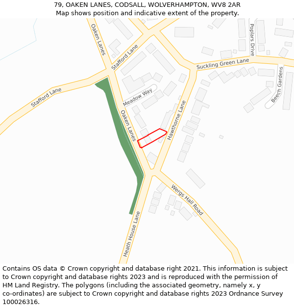 79, OAKEN LANES, CODSALL, WOLVERHAMPTON, WV8 2AR: Location map and indicative extent of plot