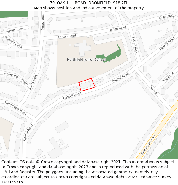 79, OAKHILL ROAD, DRONFIELD, S18 2EL: Location map and indicative extent of plot