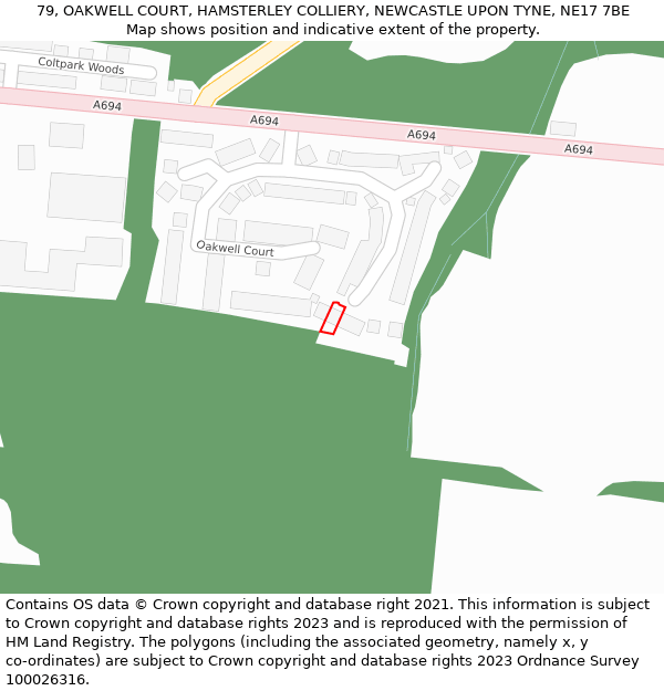 79, OAKWELL COURT, HAMSTERLEY COLLIERY, NEWCASTLE UPON TYNE, NE17 7BE: Location map and indicative extent of plot