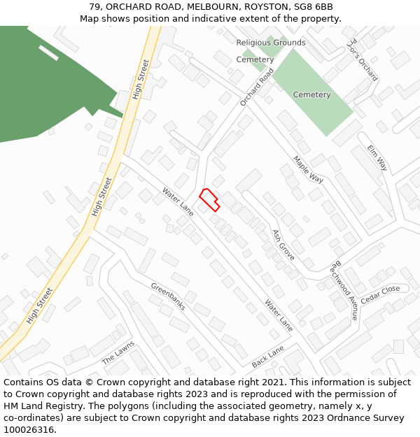 79, ORCHARD ROAD, MELBOURN, ROYSTON, SG8 6BB: Location map and indicative extent of plot