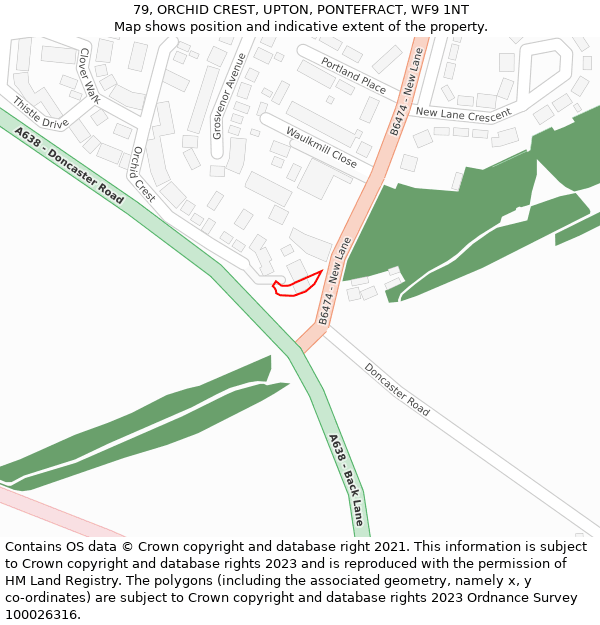 79, ORCHID CREST, UPTON, PONTEFRACT, WF9 1NT: Location map and indicative extent of plot