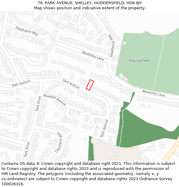 79, PARK AVENUE, SHELLEY, HUDDERSFIELD, HD8 8JY: Location map and indicative extent of plot