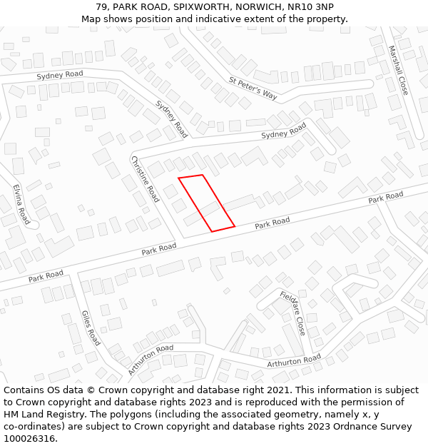 79, PARK ROAD, SPIXWORTH, NORWICH, NR10 3NP: Location map and indicative extent of plot