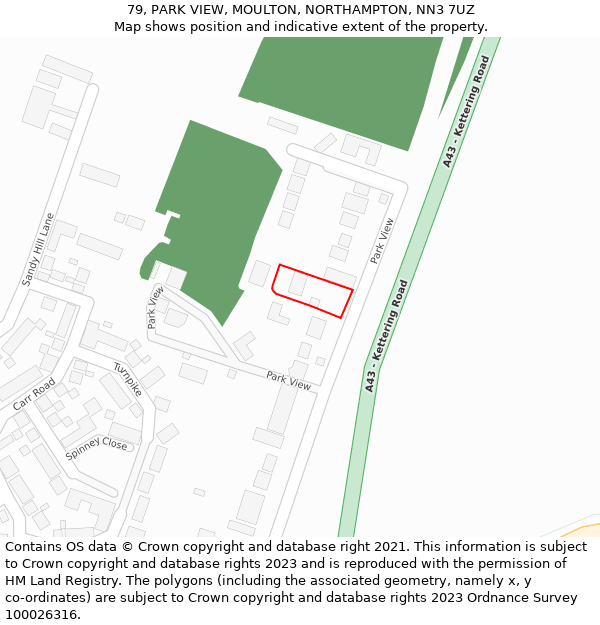 79, PARK VIEW, MOULTON, NORTHAMPTON, NN3 7UZ: Location map and indicative extent of plot