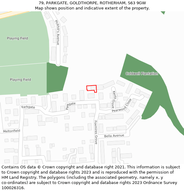 79, PARKGATE, GOLDTHORPE, ROTHERHAM, S63 9GW: Location map and indicative extent of plot