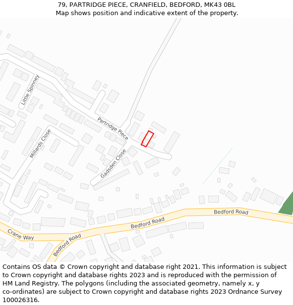 79, PARTRIDGE PIECE, CRANFIELD, BEDFORD, MK43 0BL: Location map and indicative extent of plot