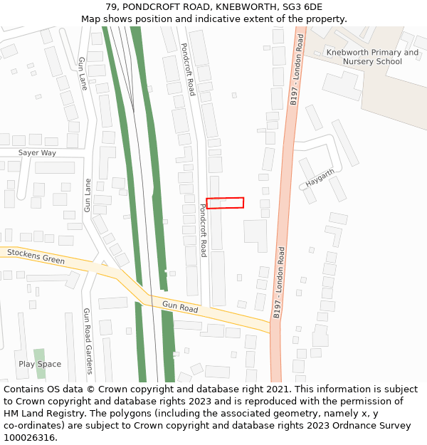 79, PONDCROFT ROAD, KNEBWORTH, SG3 6DE: Location map and indicative extent of plot