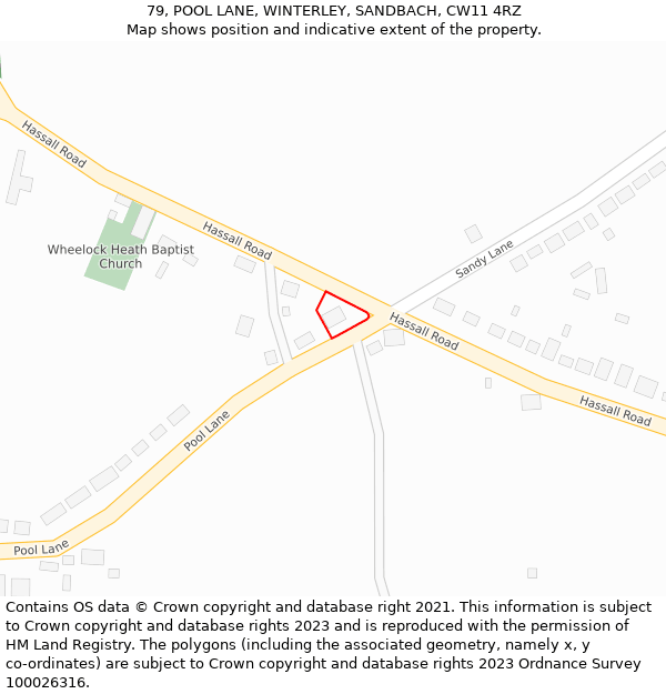 79, POOL LANE, WINTERLEY, SANDBACH, CW11 4RZ: Location map and indicative extent of plot