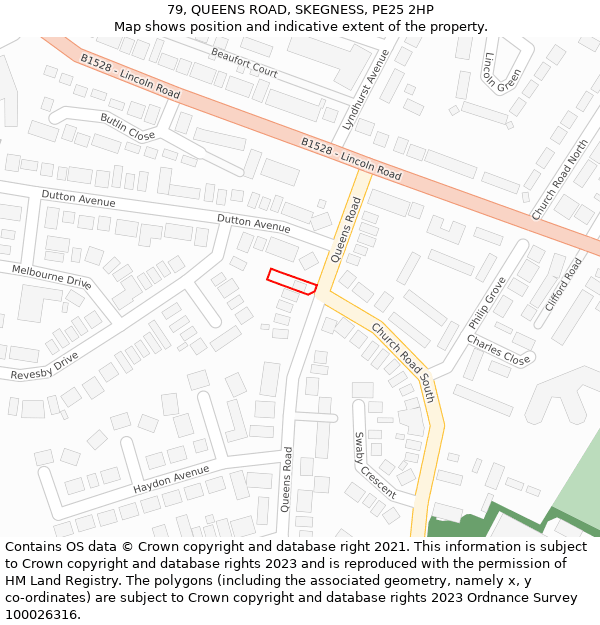 79, QUEENS ROAD, SKEGNESS, PE25 2HP: Location map and indicative extent of plot