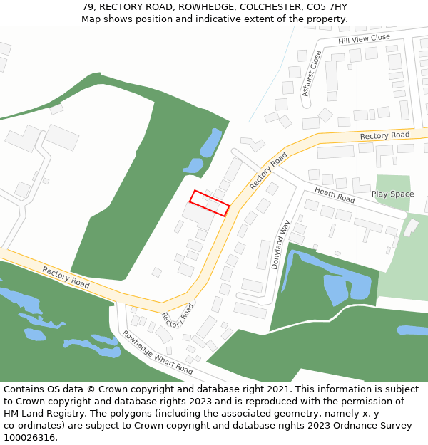 79, RECTORY ROAD, ROWHEDGE, COLCHESTER, CO5 7HY: Location map and indicative extent of plot