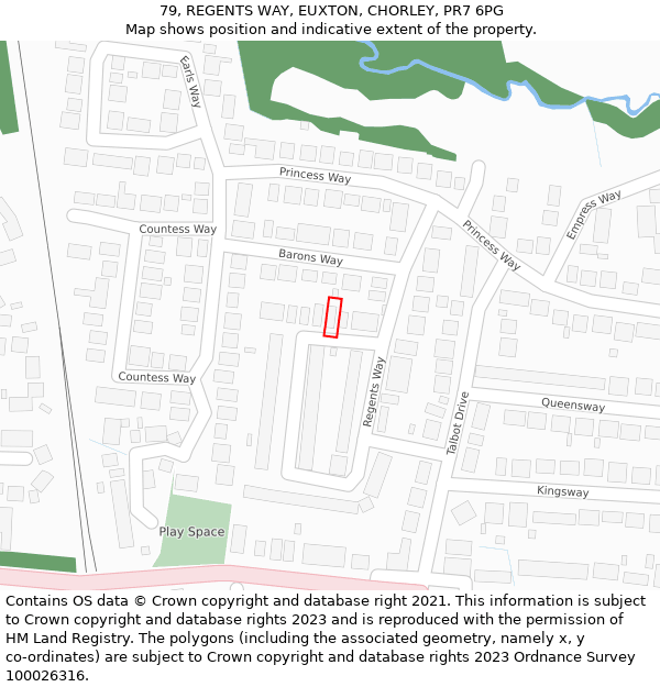 79, REGENTS WAY, EUXTON, CHORLEY, PR7 6PG: Location map and indicative extent of plot