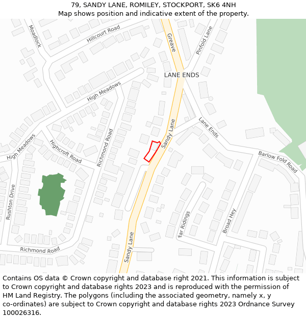 79, SANDY LANE, ROMILEY, STOCKPORT, SK6 4NH: Location map and indicative extent of plot