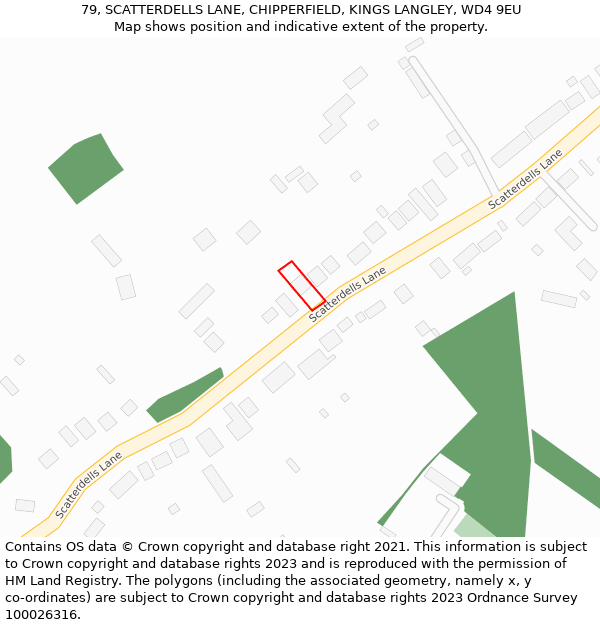 79, SCATTERDELLS LANE, CHIPPERFIELD, KINGS LANGLEY, WD4 9EU: Location map and indicative extent of plot