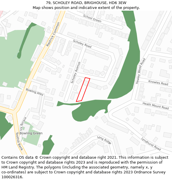 79, SCHOLEY ROAD, BRIGHOUSE, HD6 3EW: Location map and indicative extent of plot