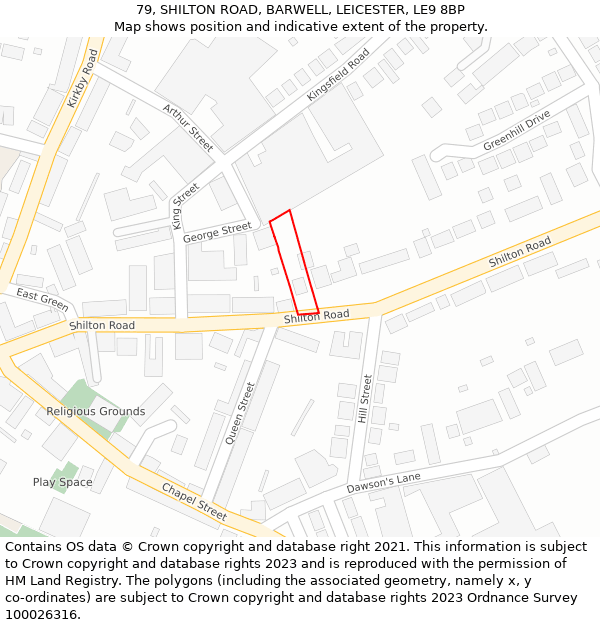 79, SHILTON ROAD, BARWELL, LEICESTER, LE9 8BP: Location map and indicative extent of plot