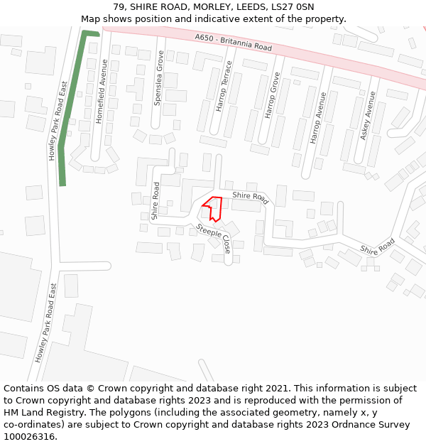 79, SHIRE ROAD, MORLEY, LEEDS, LS27 0SN: Location map and indicative extent of plot