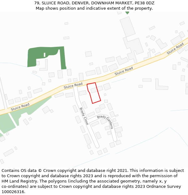 79, SLUICE ROAD, DENVER, DOWNHAM MARKET, PE38 0DZ: Location map and indicative extent of plot