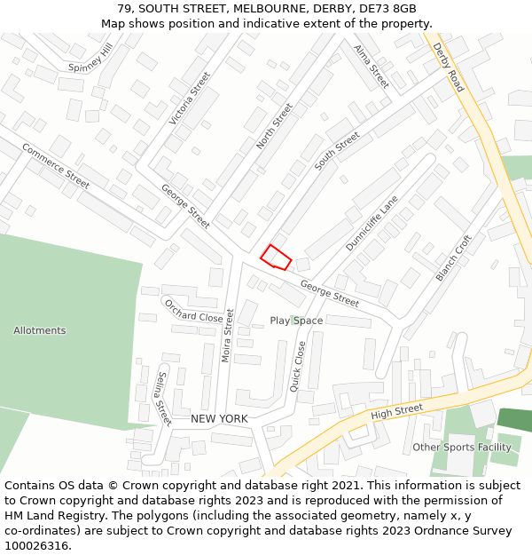 79, SOUTH STREET, MELBOURNE, DERBY, DE73 8GB: Location map and indicative extent of plot