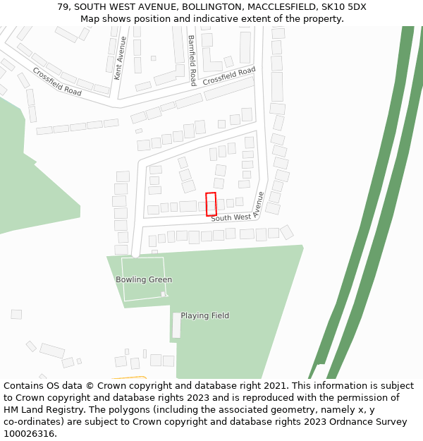 79, SOUTH WEST AVENUE, BOLLINGTON, MACCLESFIELD, SK10 5DX: Location map and indicative extent of plot