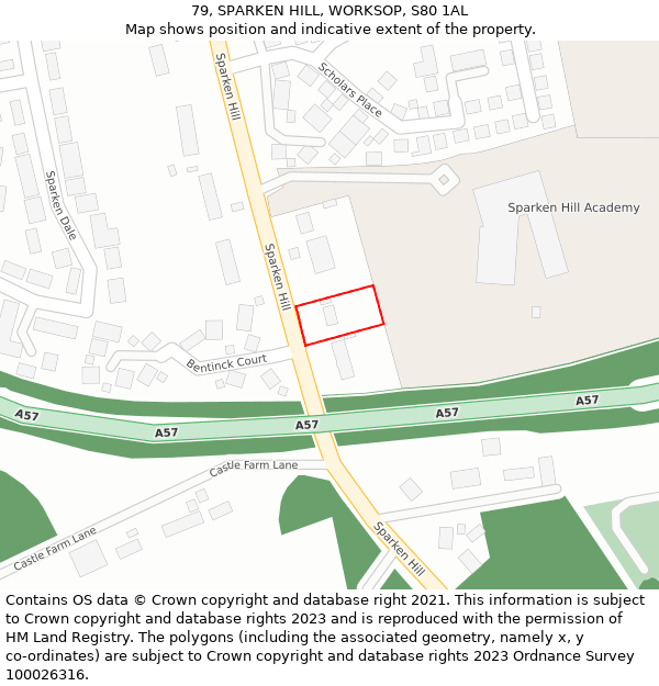 79, SPARKEN HILL, WORKSOP, S80 1AL: Location map and indicative extent of plot