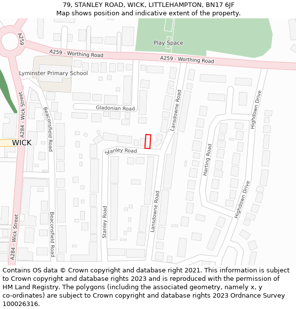 79, STANLEY ROAD, WICK, LITTLEHAMPTON, BN17 6JF: Location map and indicative extent of plot