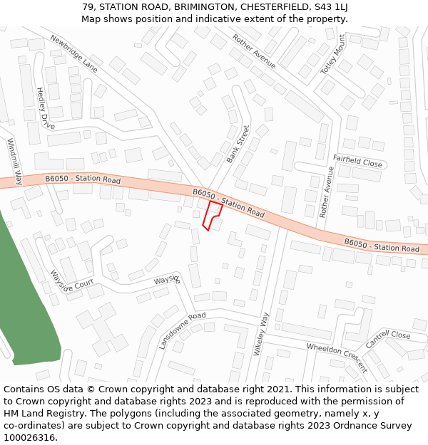 79, STATION ROAD, BRIMINGTON, CHESTERFIELD, S43 1LJ: Location map and indicative extent of plot