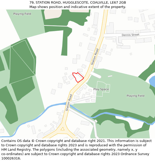 79, STATION ROAD, HUGGLESCOTE, COALVILLE, LE67 2GB: Location map and indicative extent of plot