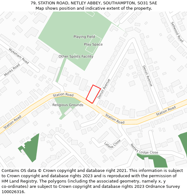 79, STATION ROAD, NETLEY ABBEY, SOUTHAMPTON, SO31 5AE: Location map and indicative extent of plot