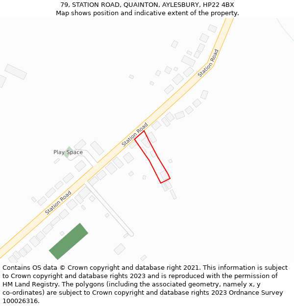 79, STATION ROAD, QUAINTON, AYLESBURY, HP22 4BX: Location map and indicative extent of plot