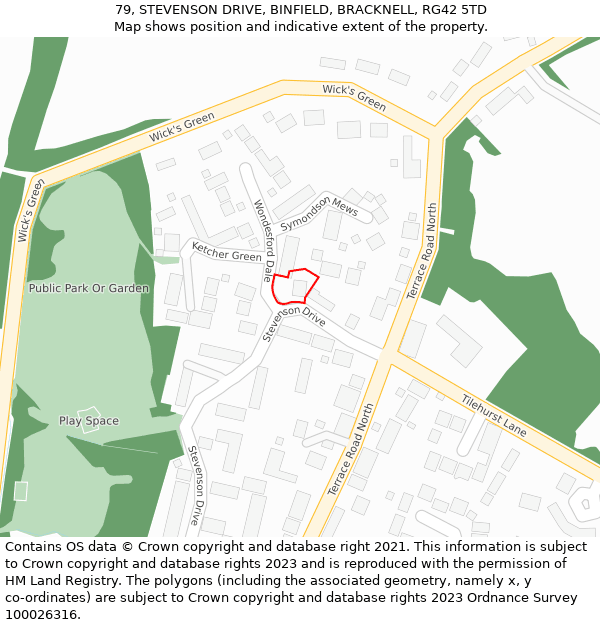 79, STEVENSON DRIVE, BINFIELD, BRACKNELL, RG42 5TD: Location map and indicative extent of plot