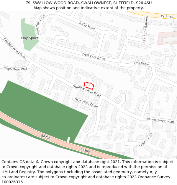 79, SWALLOW WOOD ROAD, SWALLOWNEST, SHEFFIELD, S26 4SU: Location map and indicative extent of plot